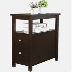 Chairside End Table Narrow Nightstand with 2 Drawer Shelf for Living Room