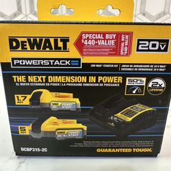 Dewalt Stater Kit Power Stack 5ah Battery And 1.7 With Charger 