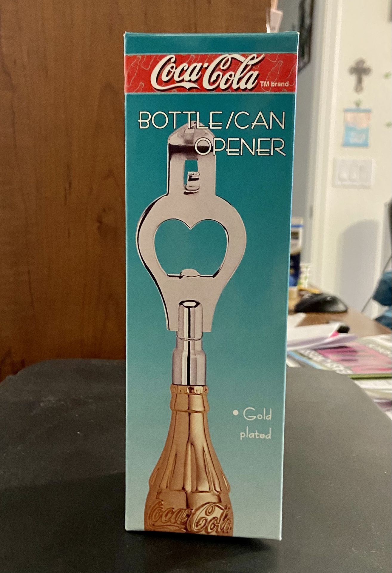 1996 COCA COLA Bottle/Can Opener Gold Plated Handle with Polished Chrome Opener