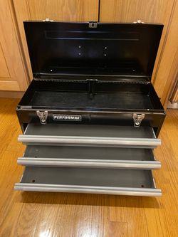 Black Metal Tool Box with Drawers