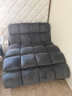 Grey velvet tufted floor sofa lounge chair