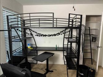 Black Twin Size Desk Loft Bed with included Matress
