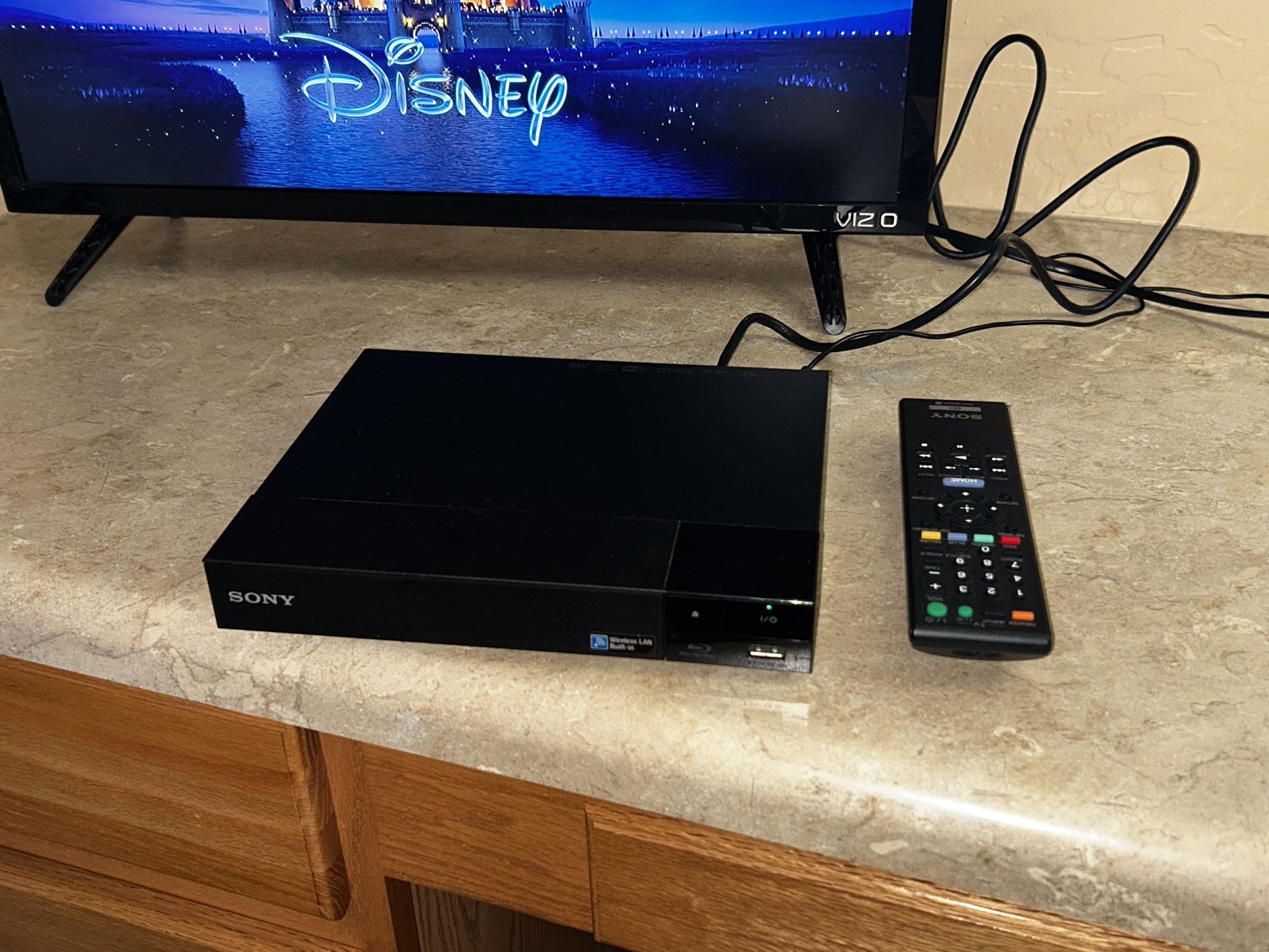 SONY Smart Blu-ray player with remote control.