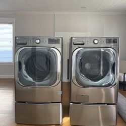 LG Washer, Dryer, and 2 Pedestals