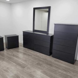 Dresser Whit Mirror, Chest And 2 Nightstands - Cómoda Con Espejo , Gavetero Y 2 Mesitas De Noche 