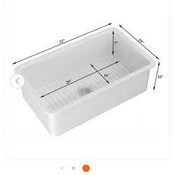 Kitchen Sink 32 in. Drop-In/Undermount Single Bowl Bone Fireclay with Bottom Grid and Basket Strainer
