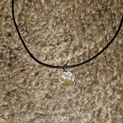 Necklace With Glitter Yellow Paw Charm 