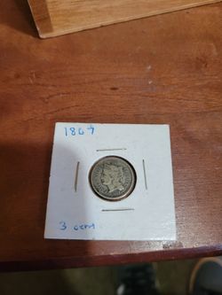 1867 Three Cent Nickel Coin Great Details 