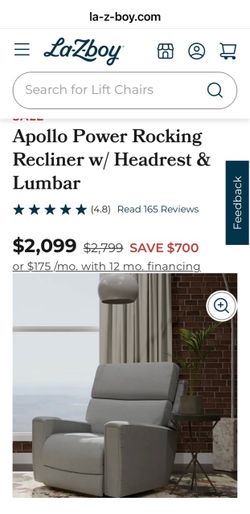 Lay Z Boy Apollo Power Recliner in Grey Leather Chair with Remote and Lumbar Adjustment