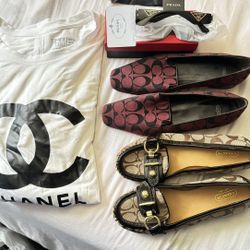 2 COACH SHOES SIZE 7.5 PRADA SUNGLASSES AND T-SHIRT SIZE 3X