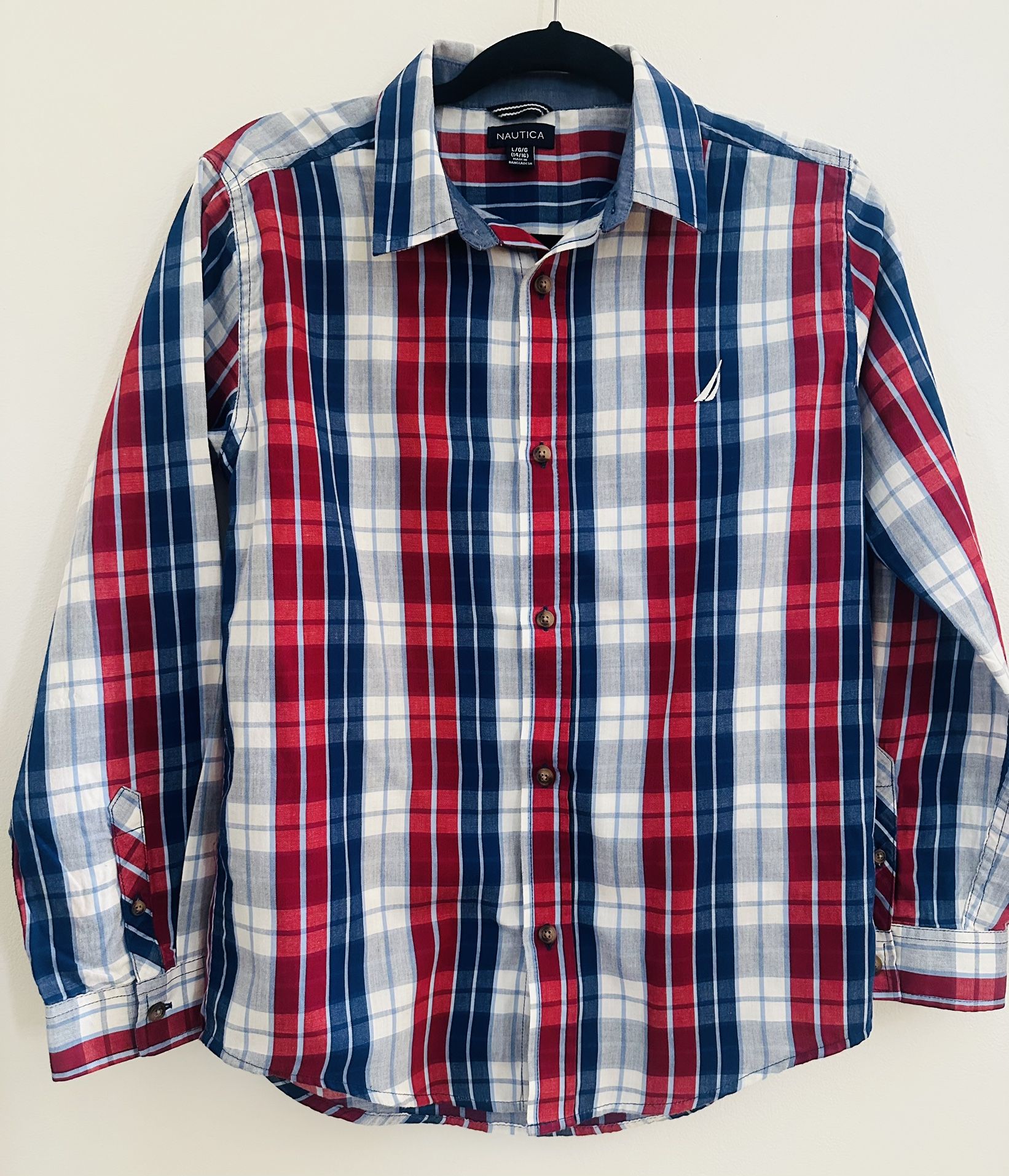 Nautica Boys Plaid Button-Down Shirt – Size L (14/16)