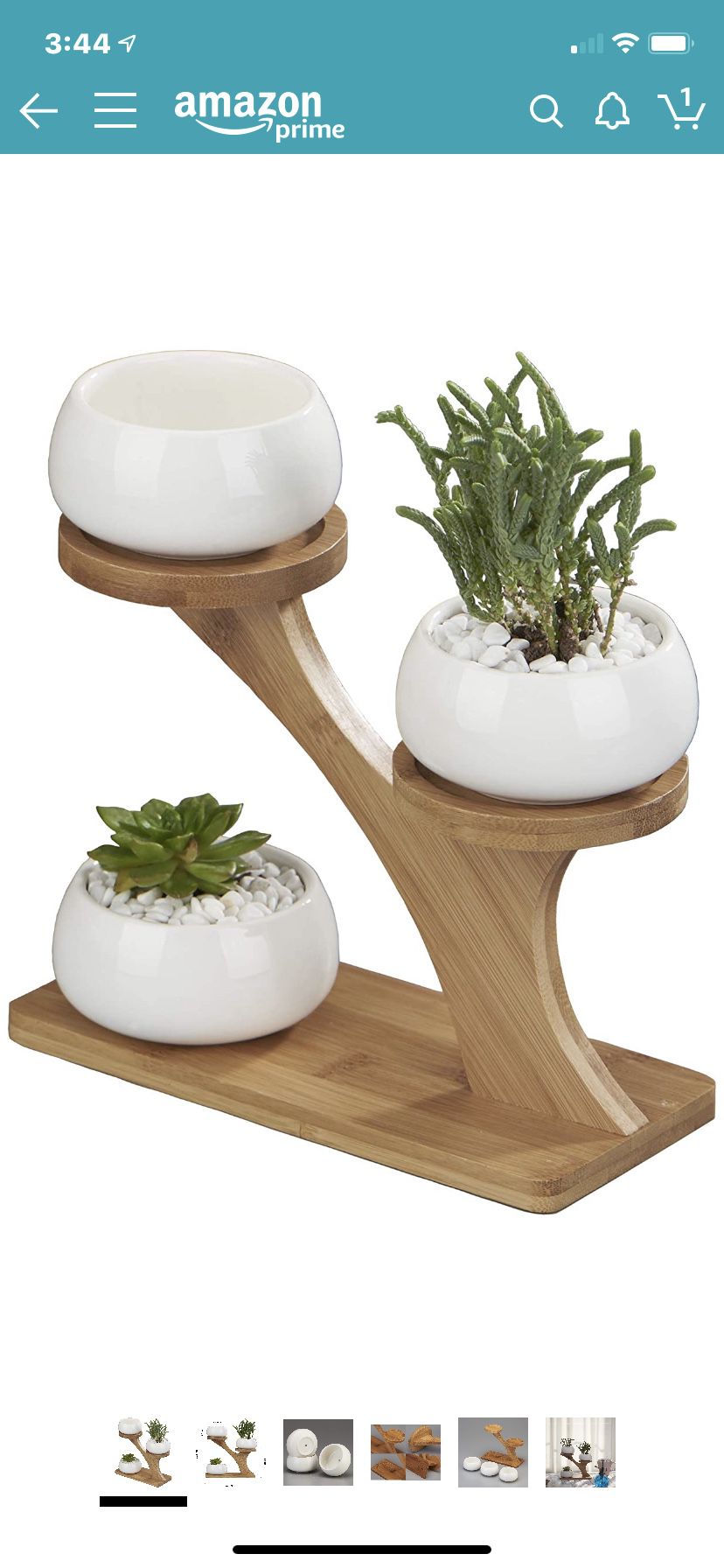 New Planter Pots Indoor, 3 Pack 3 Inch White Ceramic Decorative Small Round Succulent Cactus Flower Plant Pot with Tree Tier Bamboo Stand