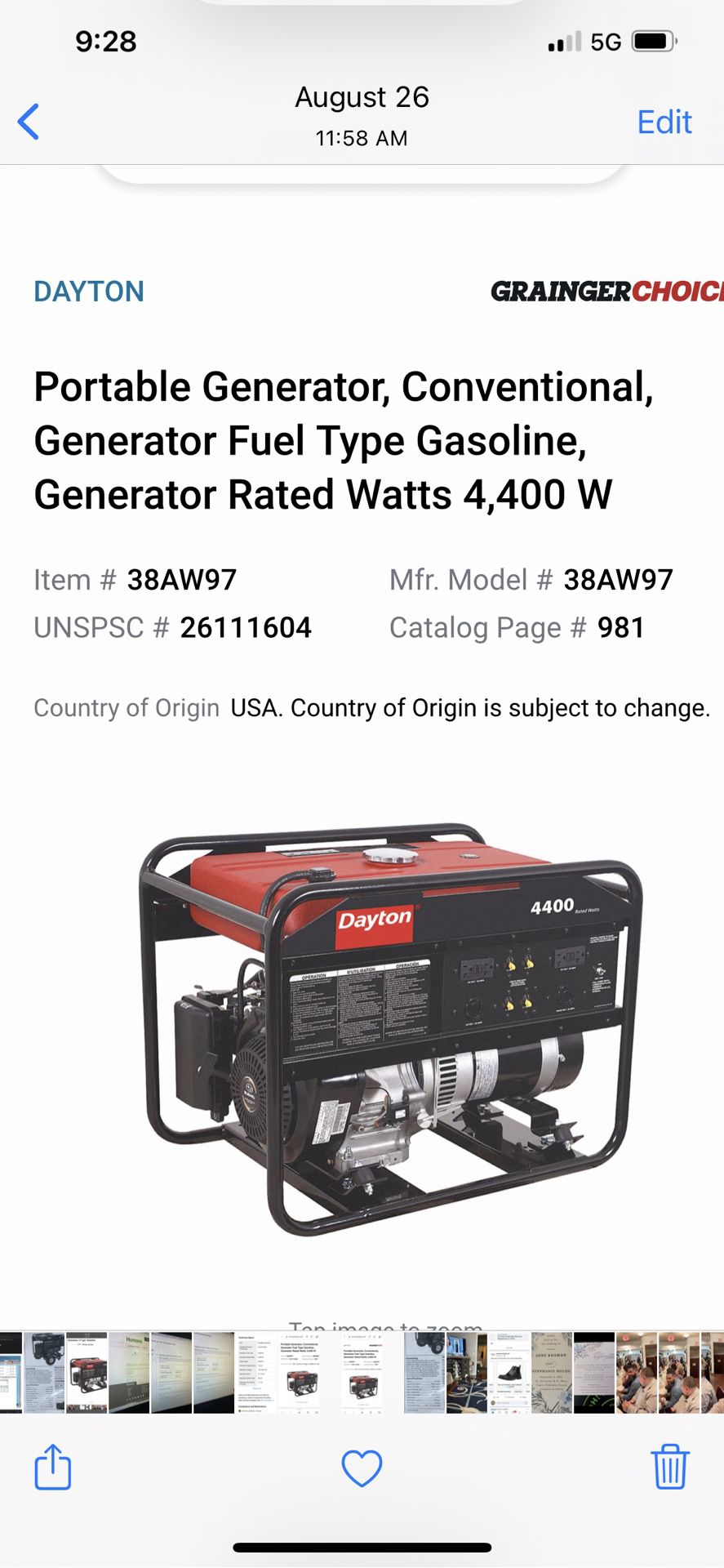   Dayton Honda Portable Generator 