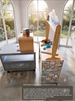 Kids' Wooden Play Cafe & Farmer's Market Stand Bundle - $129