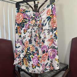 Loft Faux Wrap Floral Skirt, Linen Blend, Size 10