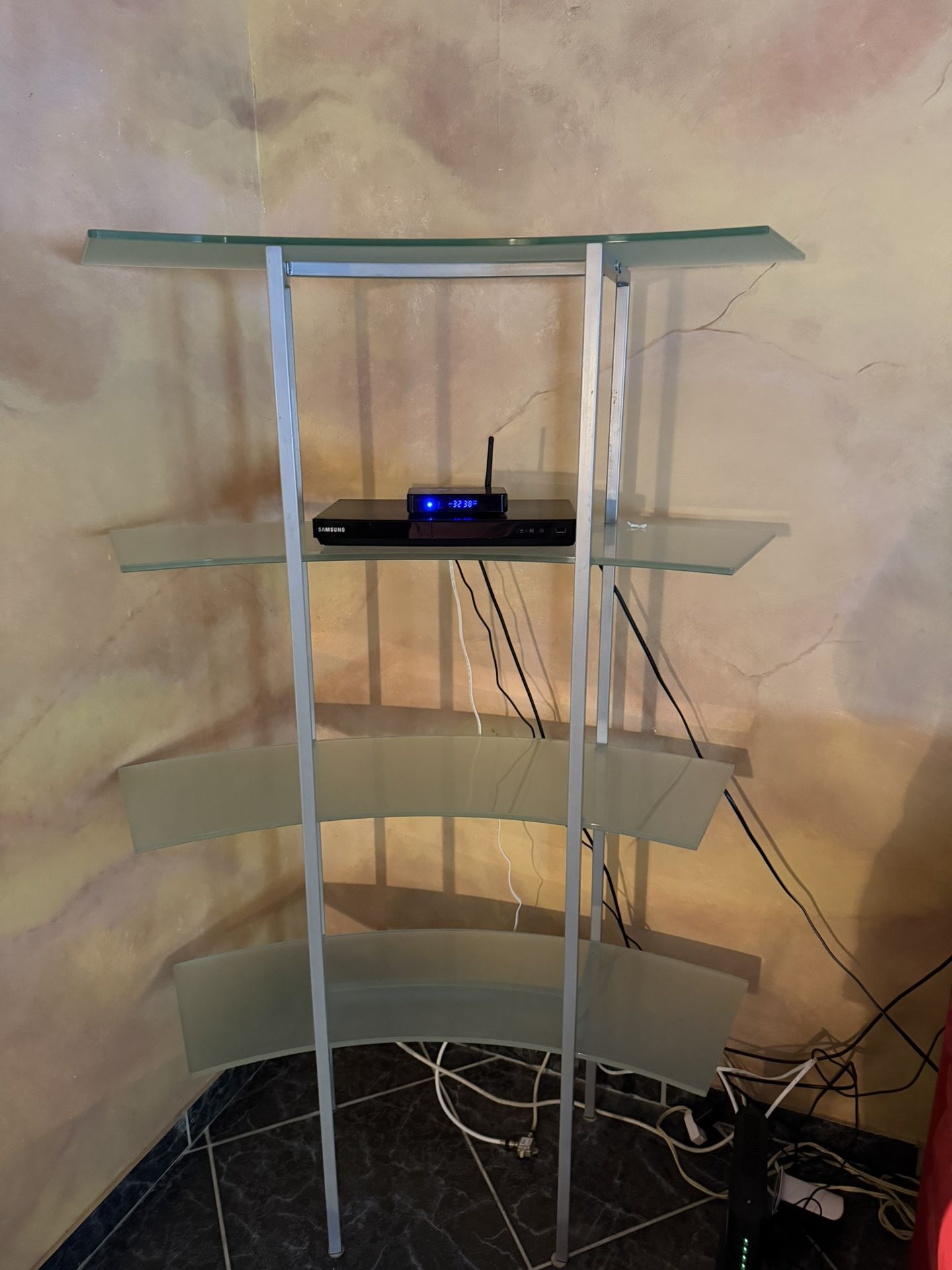 Modern Glass And Metal Shelf Unit
