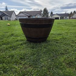 Large plastic faux barrel planter