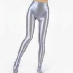 NEW IN PACKAGE WOMENS GLOSSY OPAQUE SILVER GREY LEGGINGS TIGHTS XL