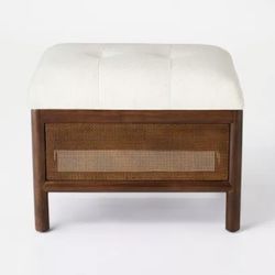 (New)Woodspring Cane Base Ottoman Dark Walnut/Cream - Threshold™ designed with Studio McGee Only $80 ,at TARGET $135 PLUS TAX 