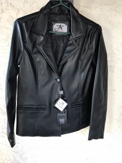A G Milano medium black vegan leather/pleather fully lined button jacket