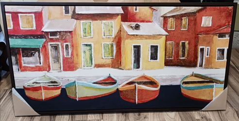 Mediterranean canal 4 boats painting