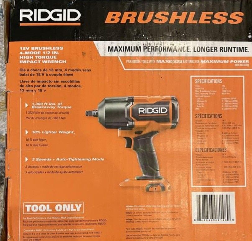 18v Brushless 4-mode 1/2 in-high torque impact wrench kit