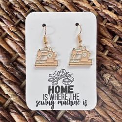 New "Home is Where the Sewing Machine Is" Handmade Pink Sewing Machine Dangle Earrings (1.5" long x 0.8" wide)