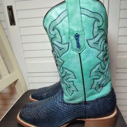 Corral Python Western Boots Broad Square Toe Turquoise A4534 Men Size 12