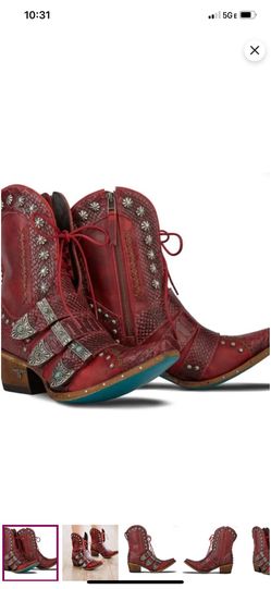 Lane Boots Sleek Red Ankle Boots with Chunky Heel and Side Zipper