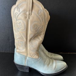 Women’s Ariat 2 Tone Natural And Mint R-Toe Western Cowboy Boots 