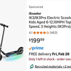 iScooter IK3 Electric Scooter for Kids Ages 6-12, 150W Motor, LED