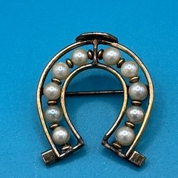 Vintage Horseshoe Shaped Faux Pearl Gold Tone Equestrian 1950-60’s 