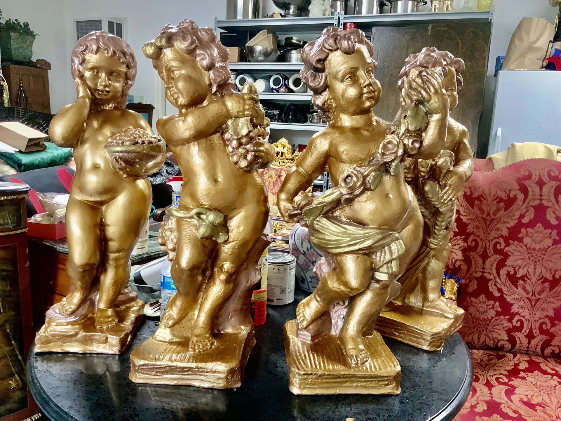 SET 4  30 INCHES TALL 4 SEASON. ALL YEAR HARD RESIN/PLASTER GOLD 