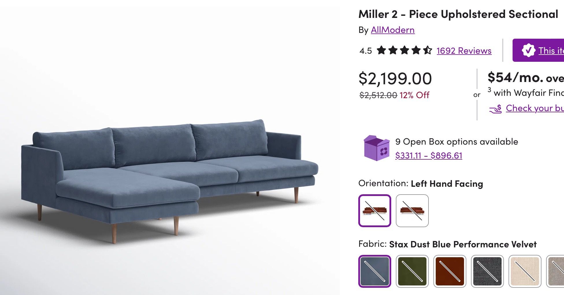 All Modern - Miller 2 - Piece Upholstered L-Sectional