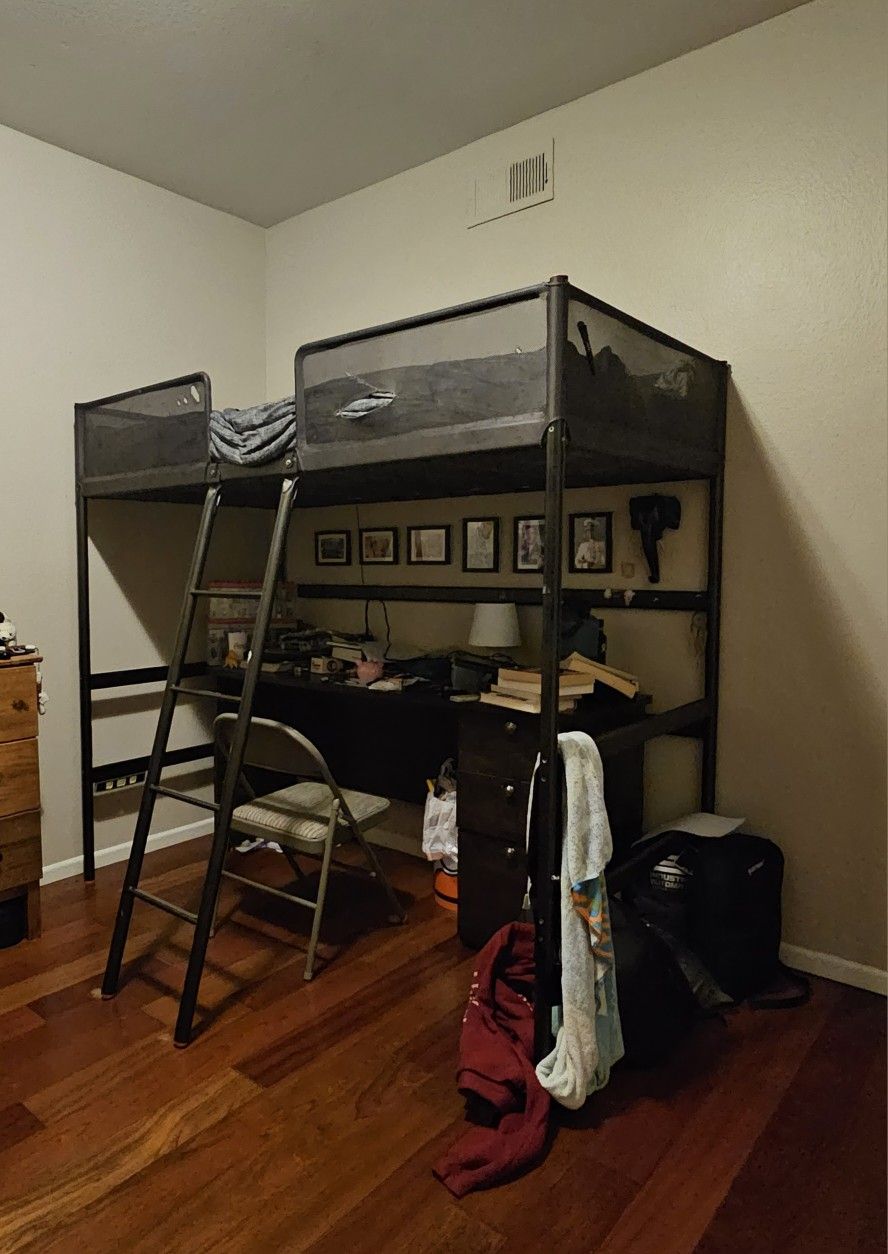 Space-Saving Metal Loft Bed with Desk $50 OBO 