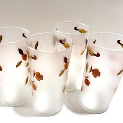 Antique Jewel Tea Autumn Leaf Frosted Tea Glasses Set of 4