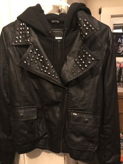 OBEY brand studded collar double layer double zipper leather jacket (womens large)