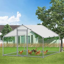 2501c $90 Large Metal Chicken Coop Run, Walk-in Enclosure Poultry Hen Run House, Spire Shaped Chicken Pen with Waterproof & Anti-UV Cover for Outdoor