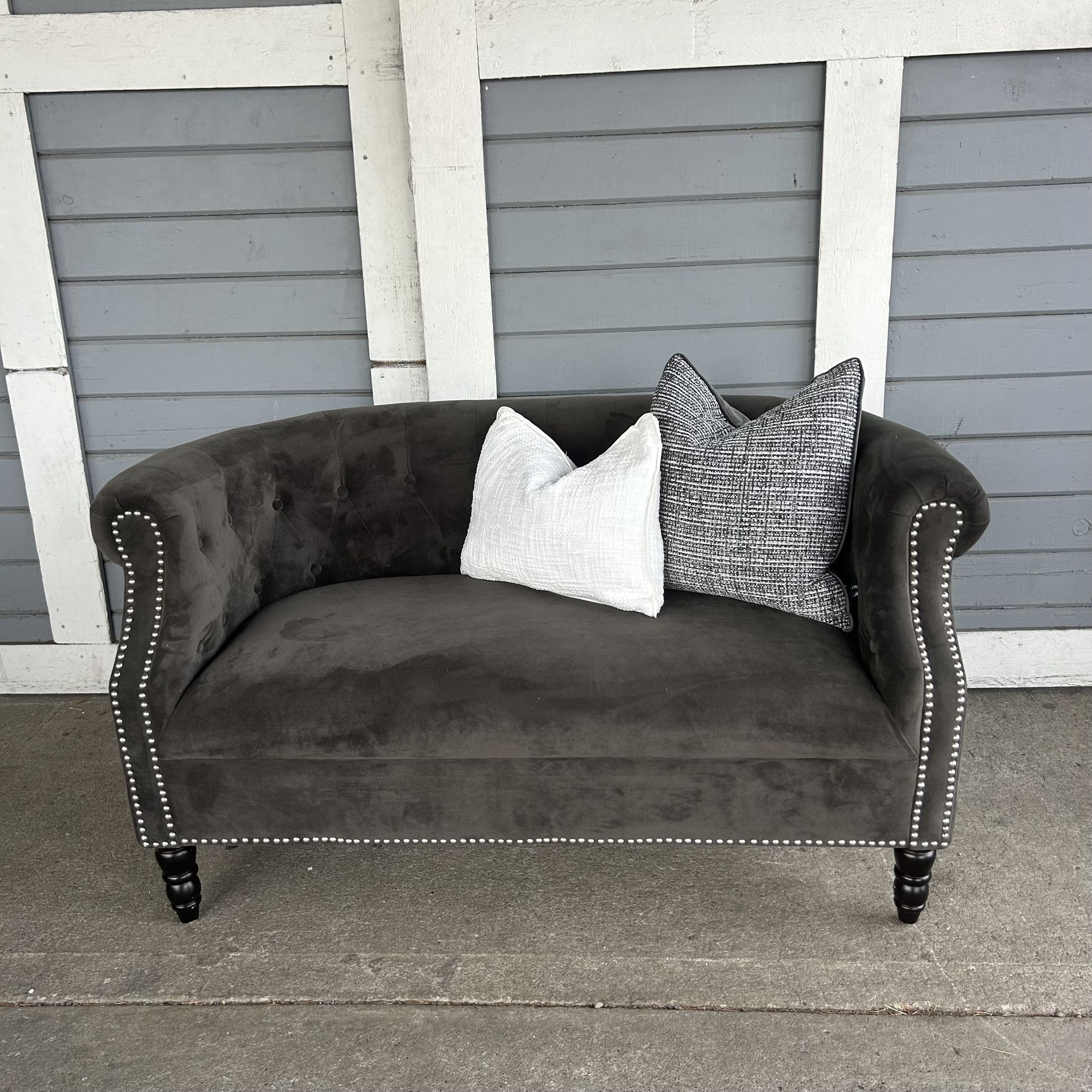 Dark Gray Velvet Microfiber Couch Loveseat