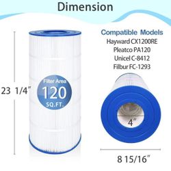 Future Way C1200 Pool Filter Cartridge Replacement for Hayward Star Clear Plus C1200, Replace Pleatco PA120, Hayward CX1200RE, Unicel C-8412, 120 sq.f