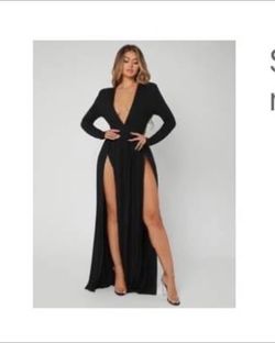 Black Plunging Maxi Beach Cover-Up (Size L) – Sheer / Resort Style ($30 Retail)