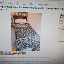 Complete Single Long Bed Including Headboard Mattress Box Spring And Frame Super Clean!