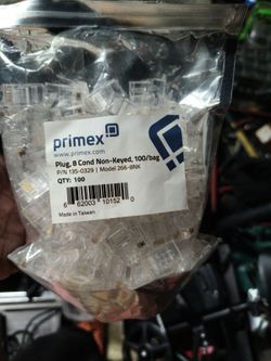 Primex RJ45 8-Conductor Non-Keyed Plugs 100-Pack