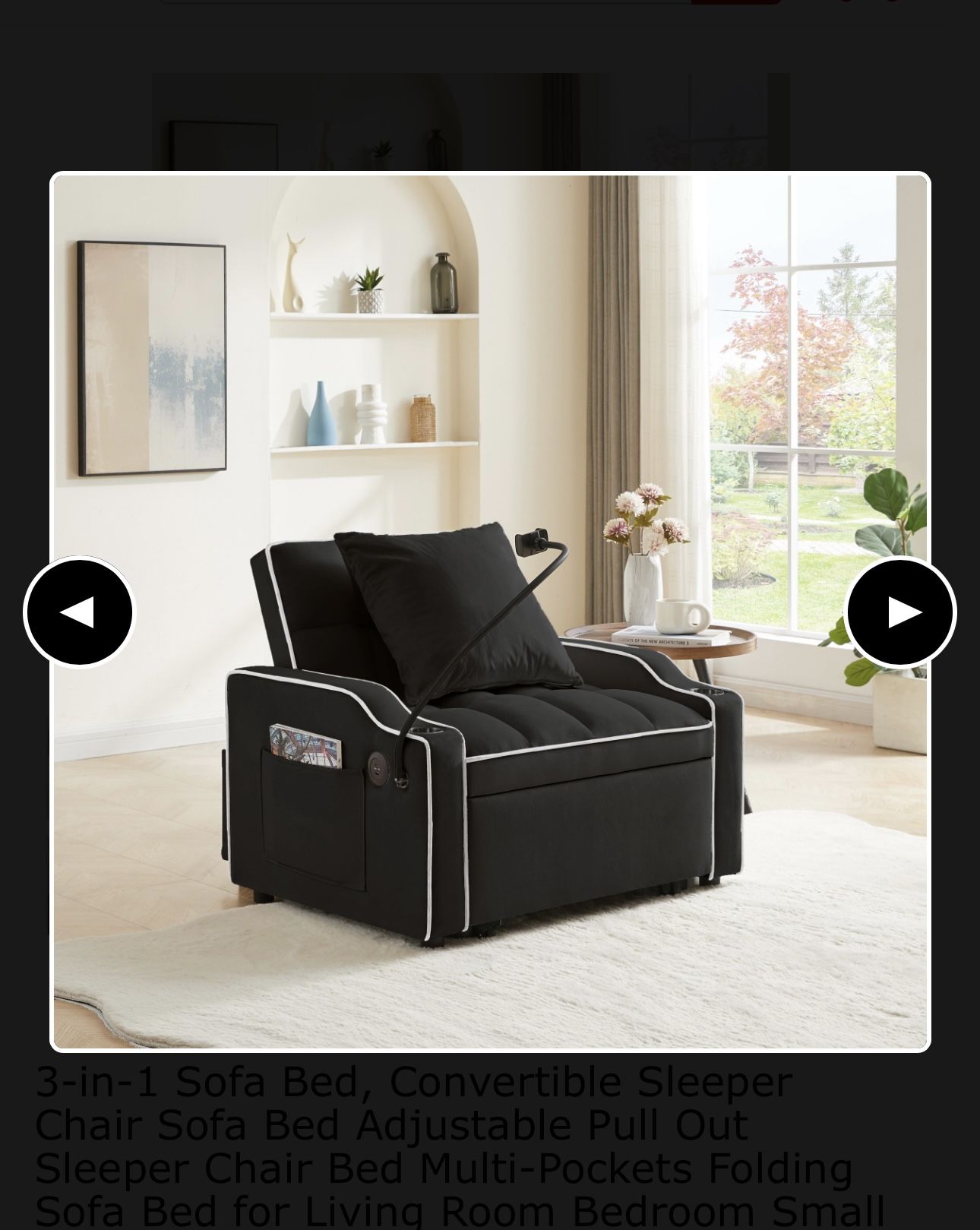 3-in-1 Sofa Bed, Convertible Sleeper Chair Sofa Bed Adjustable Pull Out Sleeper Chair Bed Multi-Pockets Folding Sofa Bed for Living Room Bedroom Small