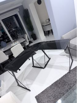 L-Shaped Black Tempered Glass Computer Desk | Corner Office Desk