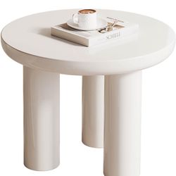 Round Side Table for Sofa, Modern End Table for Living Room, 27.55" Small Coffee Table, Circle Small Center Table, Cream White Small Circular Tea Tabl