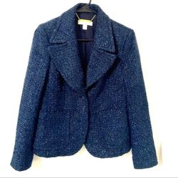 Michael Kors MK Designer Metallic Blue Tweed Jacket Coat Blazer Suit 8