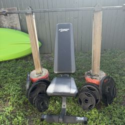 Fitness Gear Weight set, Bar, Bench, Barbell Holders