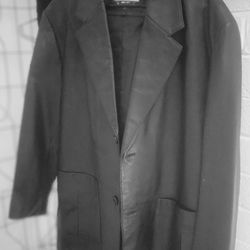 Men's 1990s NEVER WORN NEW Long Leather Jacket Vintage Large