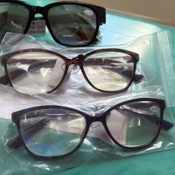 Reading Glasses-3 Pair NEW 2.0 Magnification 2 Computer Glasses And 1 Sunglasses With Bifocal Lens